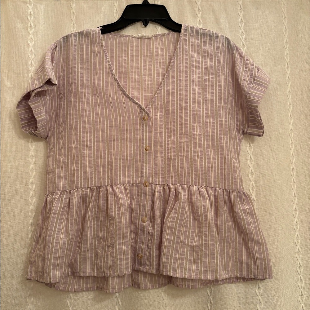 Blu Pepper Purple Striped Peplum Top Size M